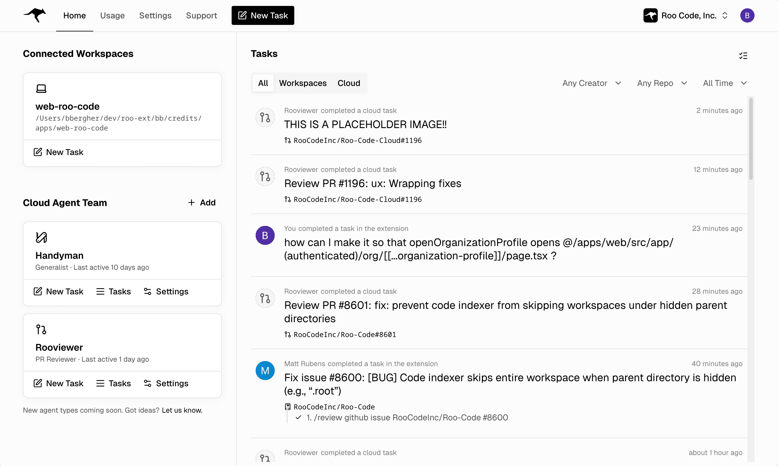 Screenshot of Roo Code Cloud